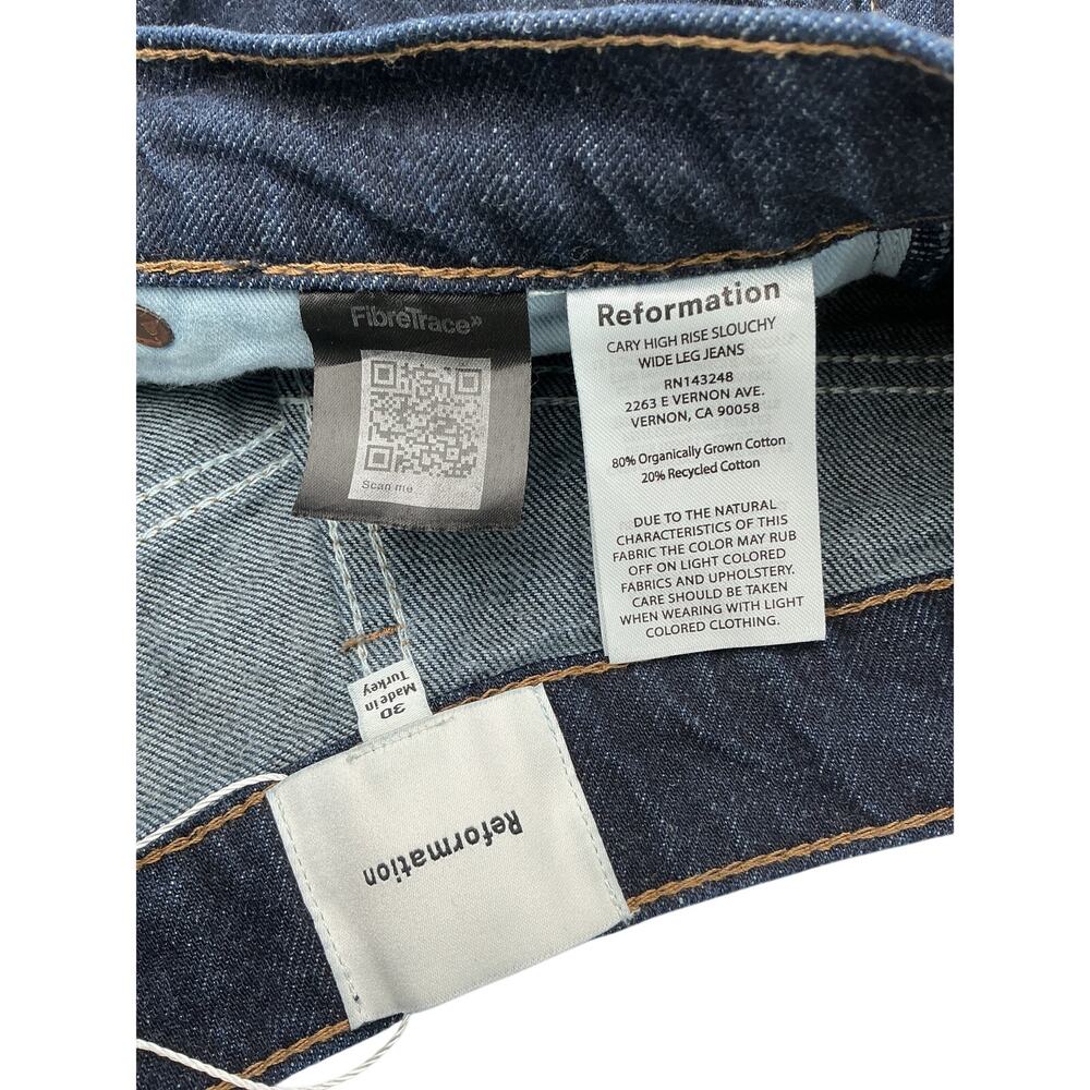 Reformation 'Cary' Blue Cotton High Rise Slouchy Wide Leg Jeans Size 30 - Picture 3 of 3